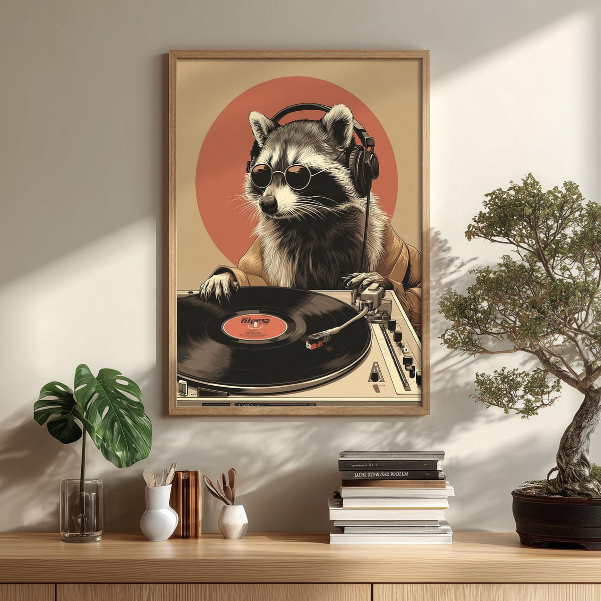 Raccoon DJ Poster | Vinyl Record Art Print | Funny Animal Wall Art | Music Room Decor