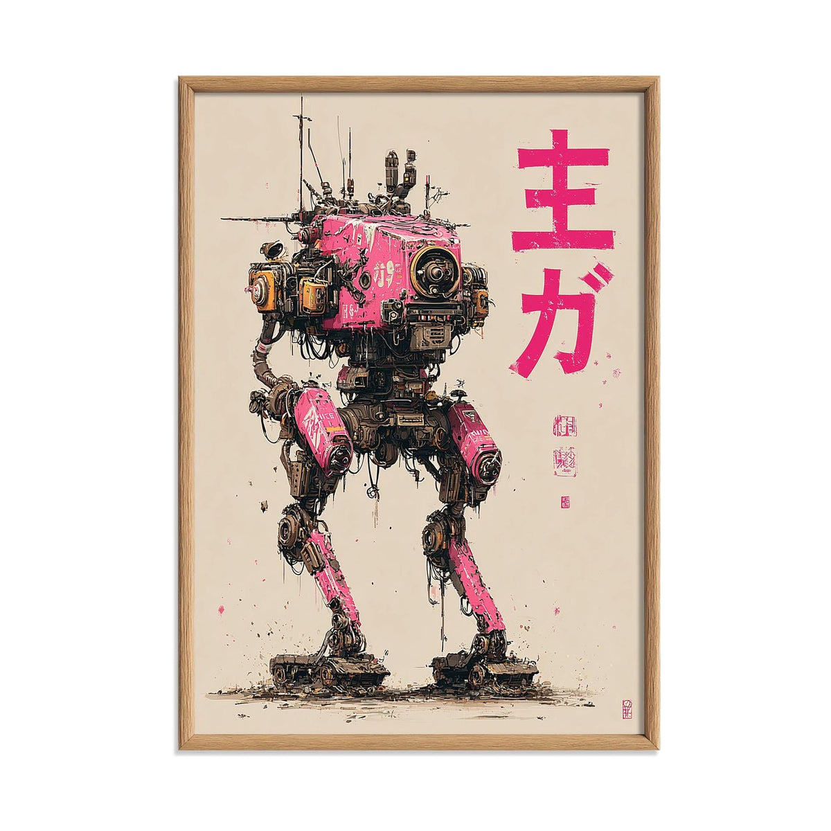 Pink Robot Poster | Japanese Mecha Art Print | Cyberpunk Wall Art | Sci Fi Decor