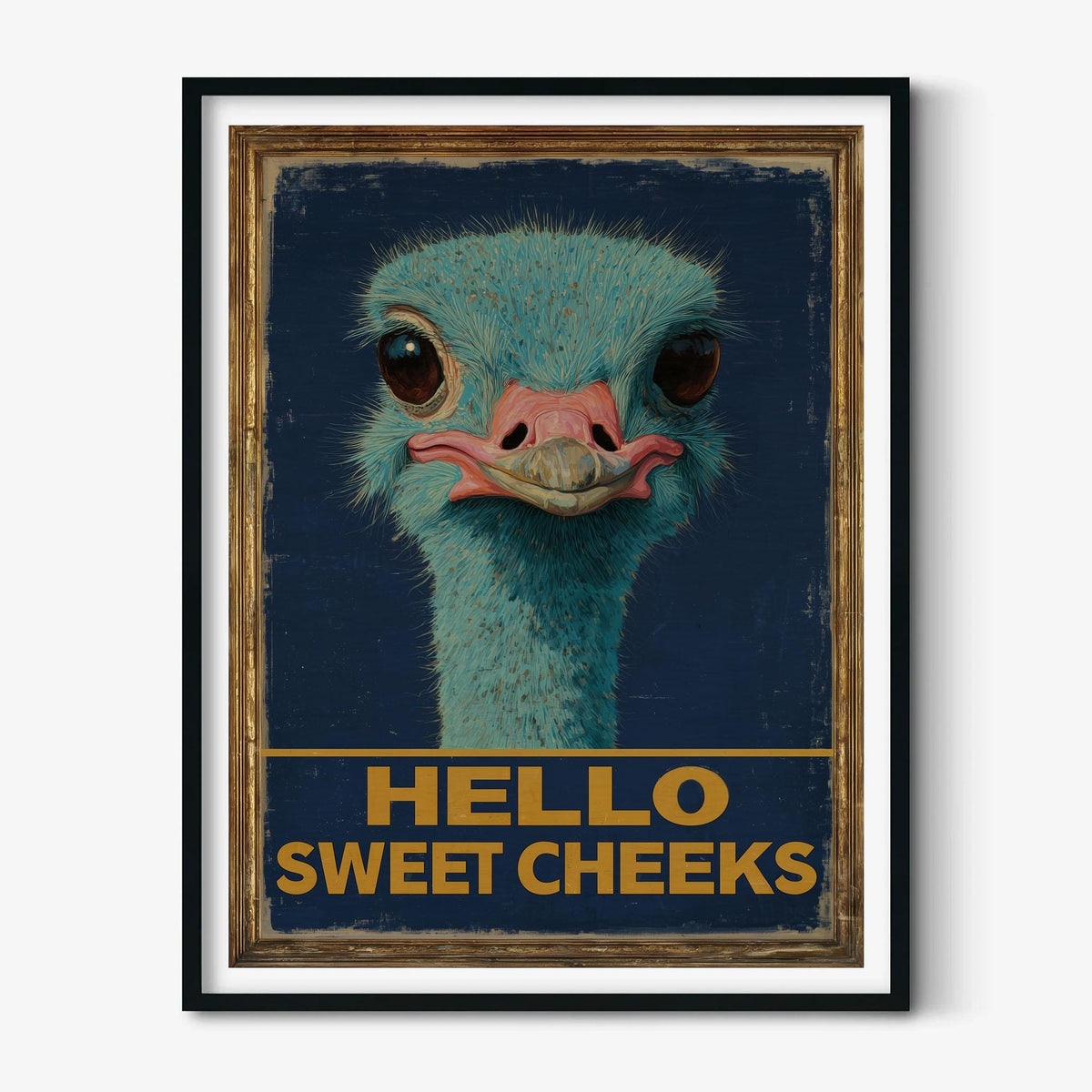 Funny Ostrich Poster, Hello Sweet Cheeks Art Print, Quirky Animal Wall Art, Bathroom Decor