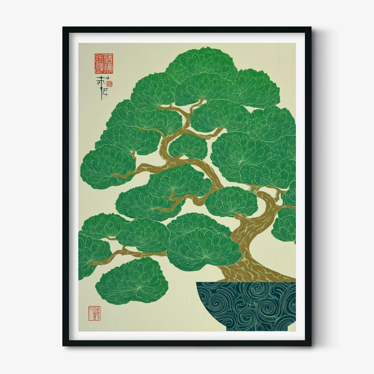 Bonsai Tree Art Print | Japanese Botanical Poster | Green Wall Art | Zen Home Decor