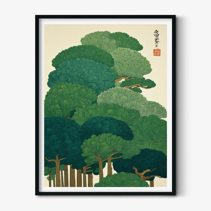 Green Forest Poster | Japanese Tree Art Print | Botanical Wall Art | Zen Nature Decor