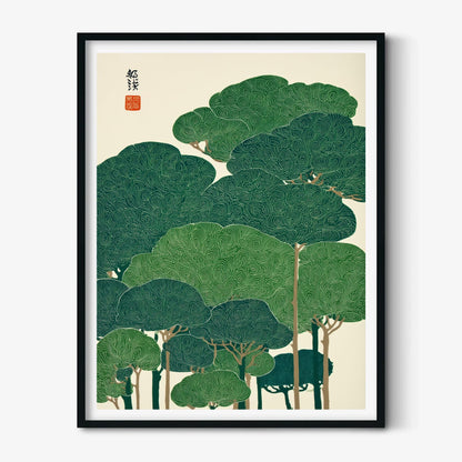 Green Forest Poster, Japanese Tree Art Print, Botanical Wall Art, Zen Nature Decor