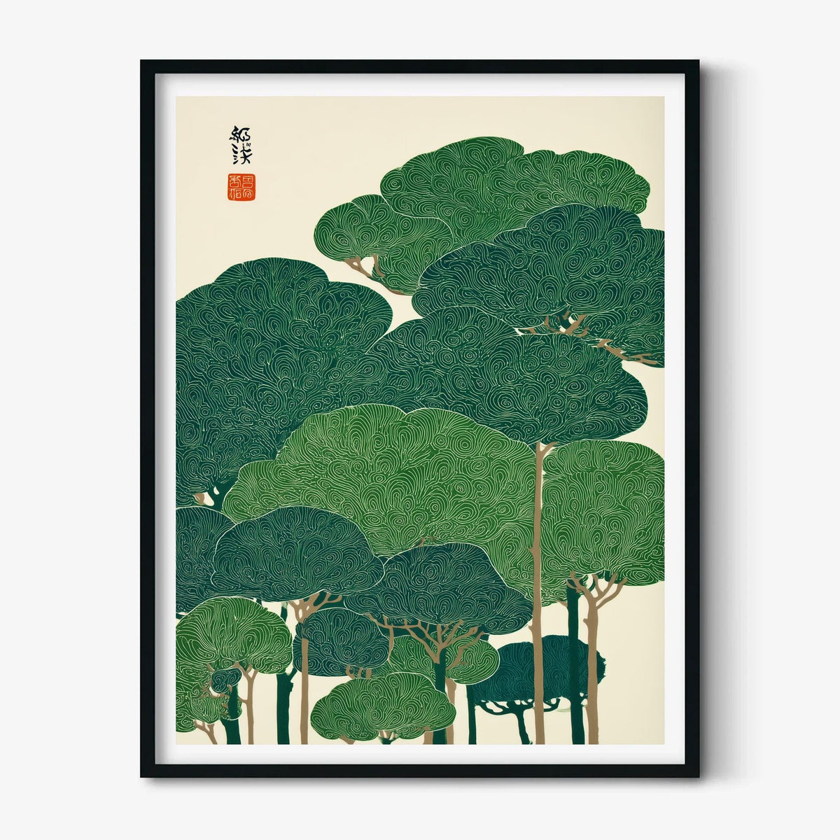 Green Forest Wall Art | Japanese Tree Poster | Botanical Art Print | Zen Nature Decor