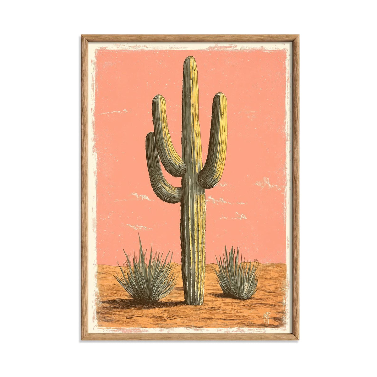 Cactus Poster, Desert Botanical Art Print, Southwestern Wall Art, Pink Boho Decor