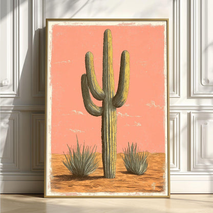 Cactus Poster, Desert Botanical Art Print, Southwestern Wall Art, Pink Boho Decor
