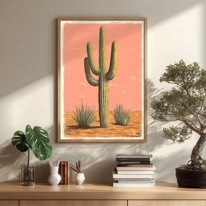 Cactus Poster, Desert Botanical Art Print, Southwestern Wall Art, Pink Boho Decor