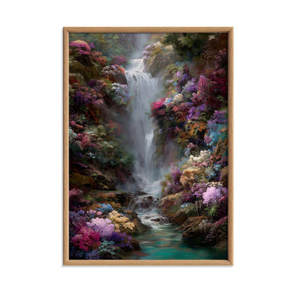 Floral Waterfall Poster | Colourful Landscape Art Print | Botanical Wall Art | Nature Decor