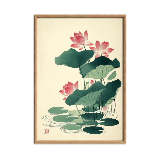 Lotus Flower Art Print, Japanese Botanical Poster, Pink Floral Wall Art, Zen Decor