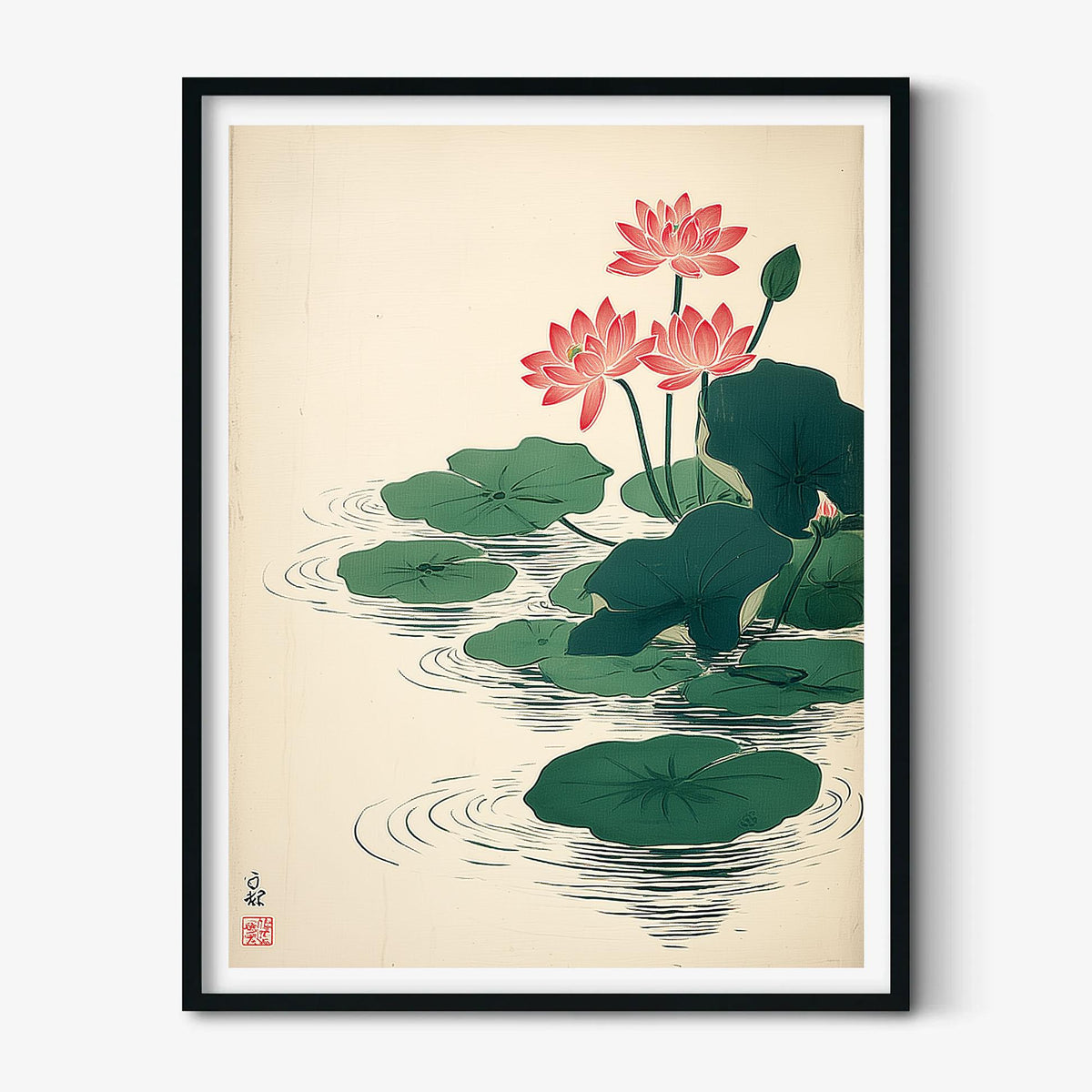 Lotus Flower Art Print, Japanese Botanical Poster, Pink Floral Wall Art, Zen Decor