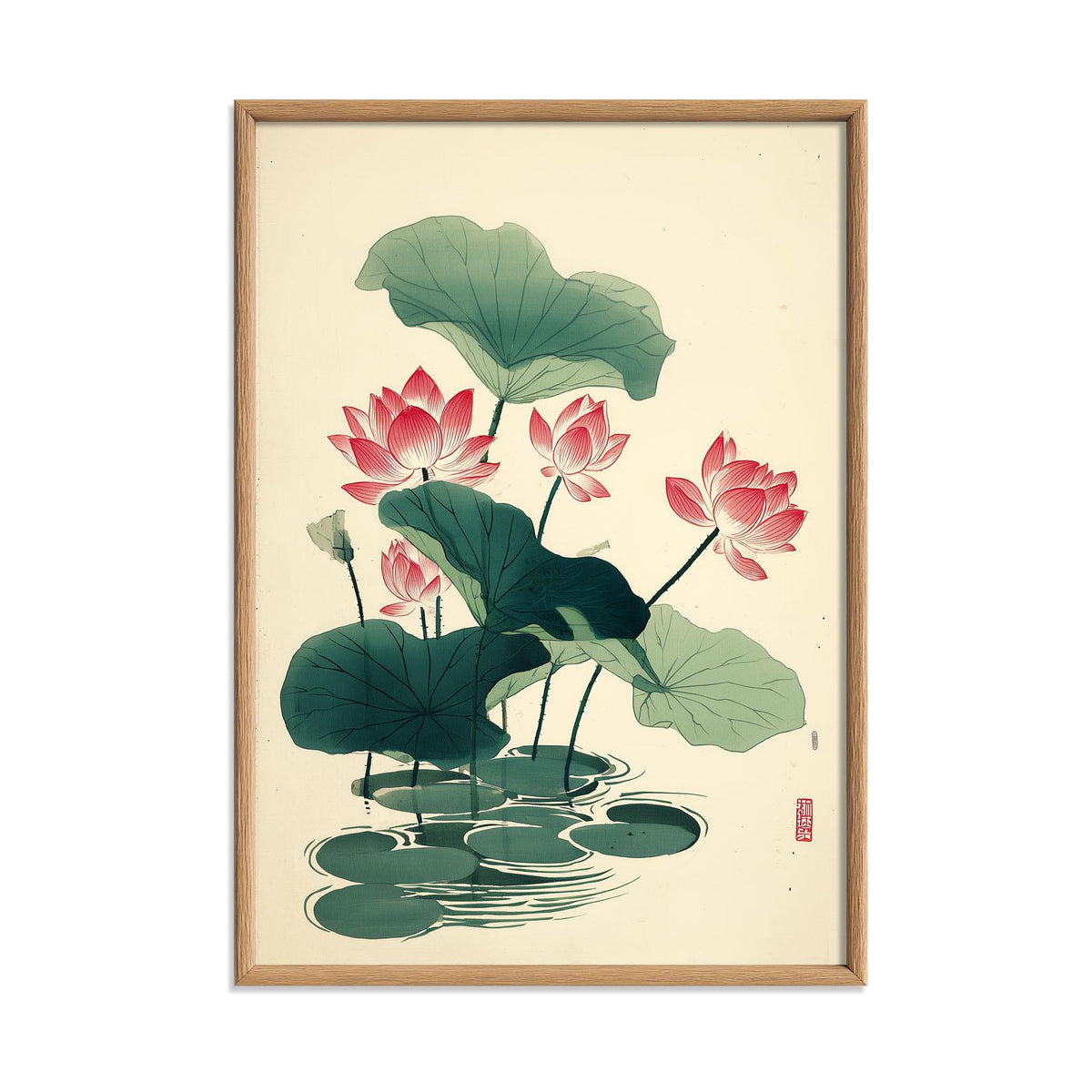 Pink Lotus Poster, Japanese Botanical Art Print, Floral Wall Art, Zen Home Decor
