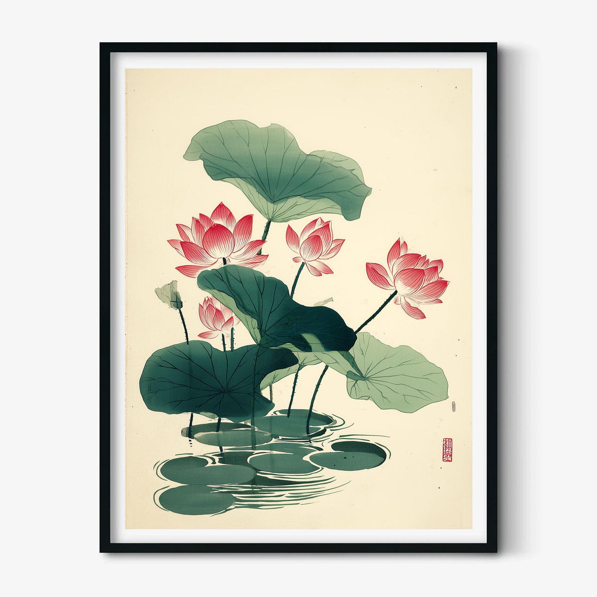 Pink Lotus Poster, Japanese Botanical Art Print, Floral Wall Art, Zen Home Decor