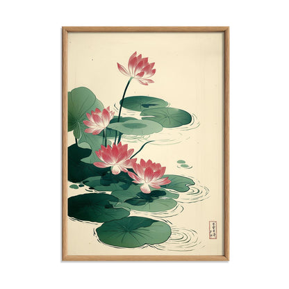 Pink Lotus Wall Art | Japanese Botanical Poster | Floral Art Print | Zen Decor