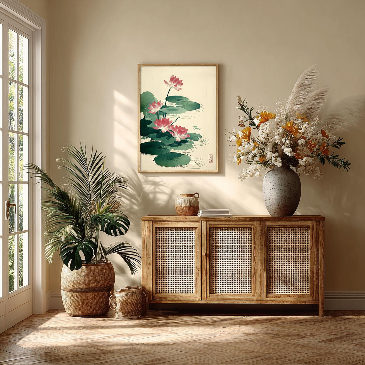 Pink Lotus Wall Art | Japanese Botanical Poster | Floral Art Print | Zen Decor