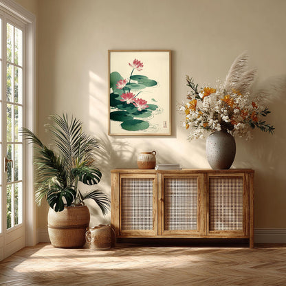 Pink Lotus Wall Art | Japanese Botanical Poster | Floral Art Print | Zen Decor