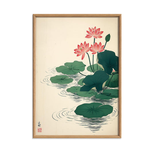 Lotus Flower Poster, Japanese Botanical Art Print, Floral Wall Art, Zen Bathroom Decor