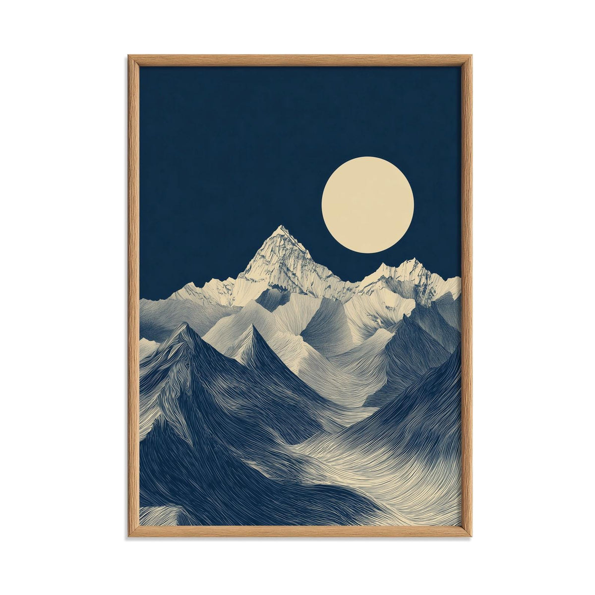 Blue Mountain Poster | Minimalist Landscape Art Print | Moon Wall Art | Nature Decor