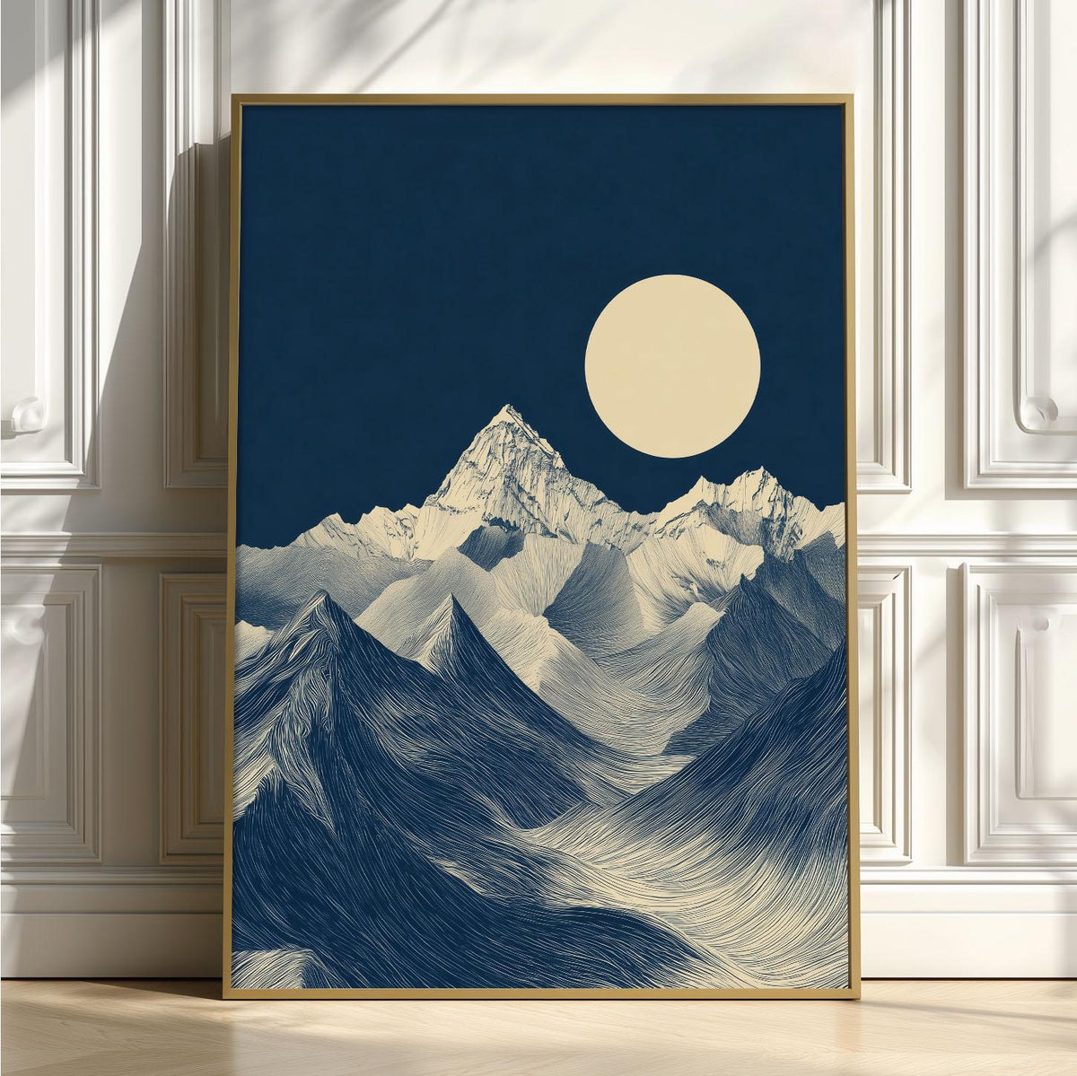 Blue Mountain Poster | Minimalist Landscape Art Print | Moon Wall Art | Nature Decor