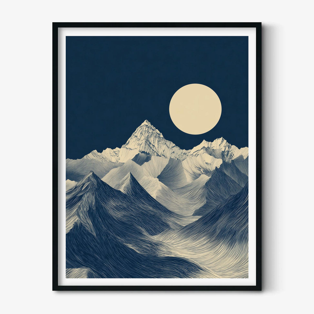 Blue Mountain Poster | Minimalist Landscape Art Print | Moon Wall Art | Nature Decor