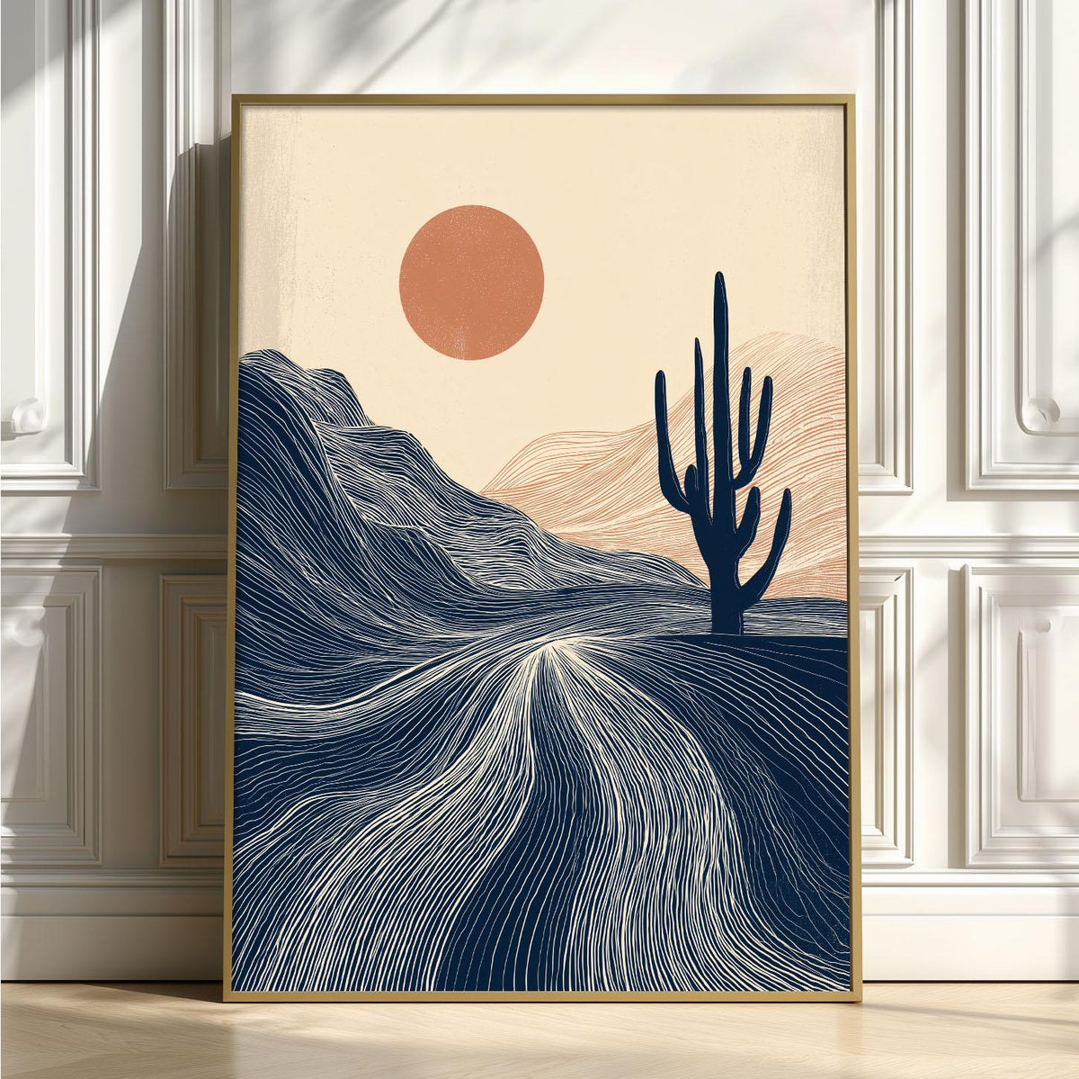 Winding River Poster | Blue Forest Art Print | Linocut Landscape Wall Art | Nature Decor