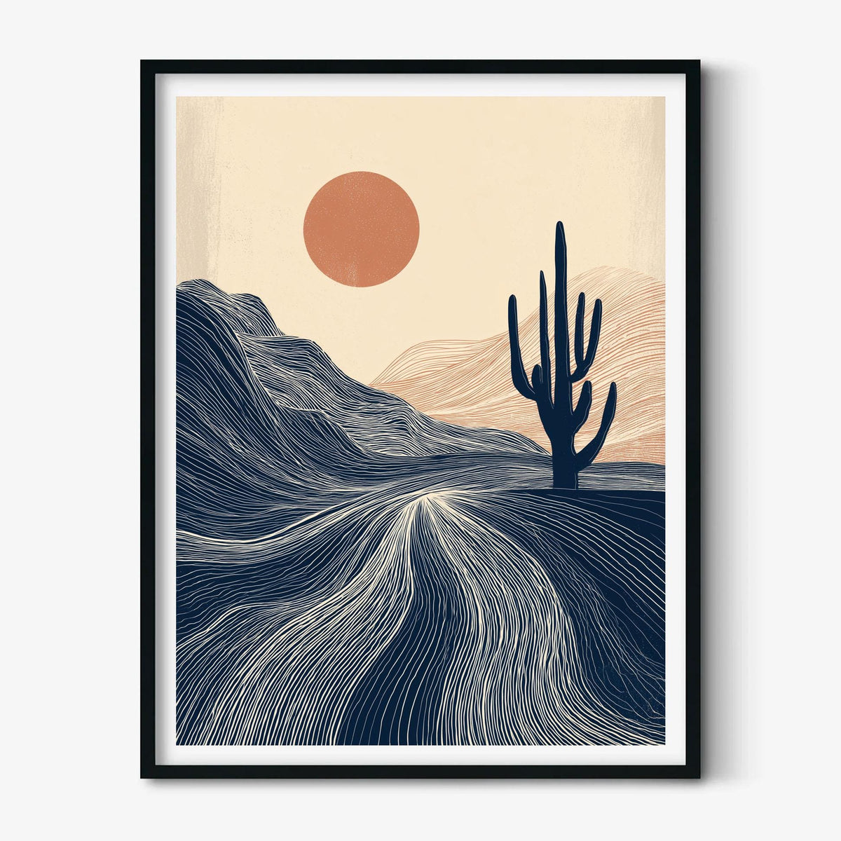 Winding River Poster | Blue Forest Art Print | Linocut Landscape Wall Art | Nature Decor