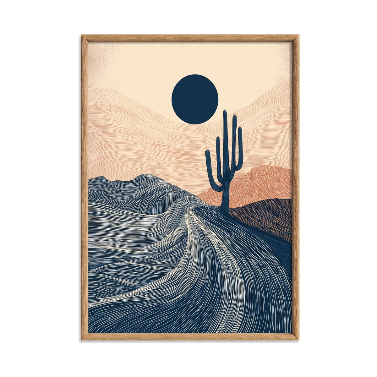 Desert Cactus Poster, Minimalist Landscape Art Print, Southwestern Wall Art, Boho Decor