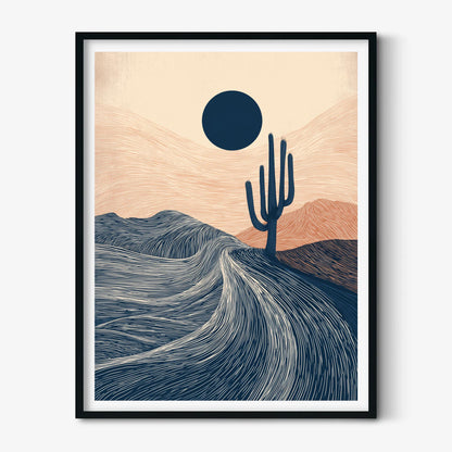 Desert Cactus Poster, Minimalist Landscape Art Print, Southwestern Wall Art, Boho Decor