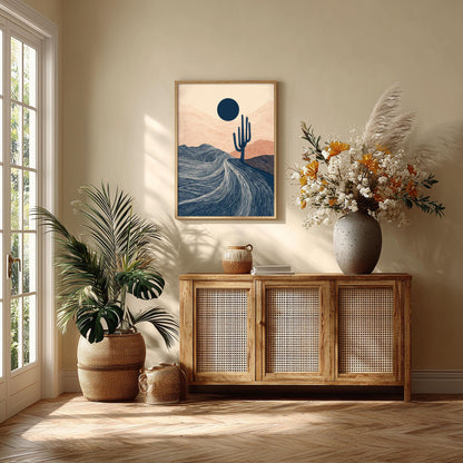 Desert Cactus Poster, Minimalist Landscape Art Print, Southwestern Wall Art, Boho Decor