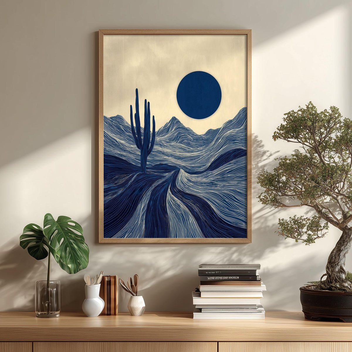Desert Cactus Poster, Minimalist Landscape Art Print, Southwestern Wall Art, Boho Decor