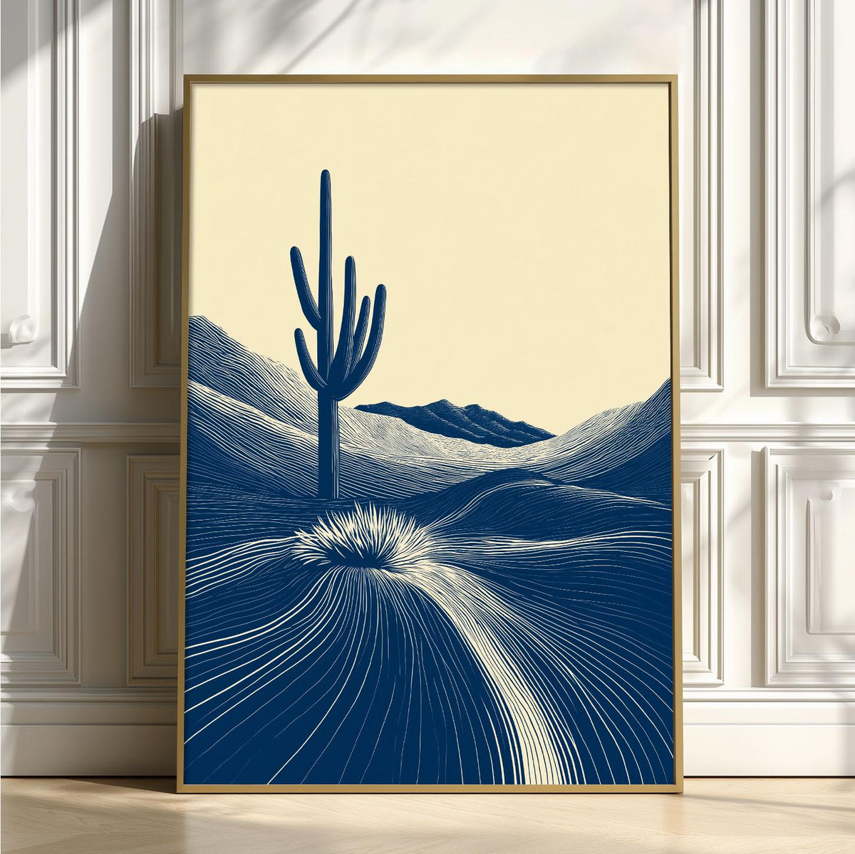 Cactus Desert Poster | Navy Landscape Art Print, Minimalist Wall Art | Southwest Decor