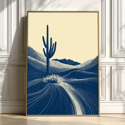 Cactus Desert Poster | Navy Landscape Art Print, Minimalist Wall Art | Southwest Decor