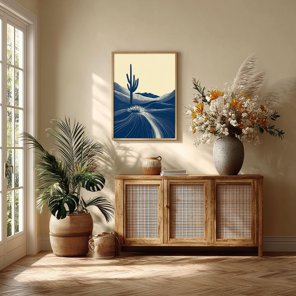 Cactus Desert Poster | Navy Landscape Art Print, Minimalist Wall Art | Southwest Decor