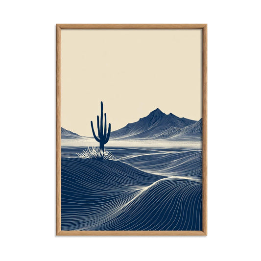 Cactus Desert Poster | Navy Landscape Art Print, Minimalist Wall Art | Southwest Decor