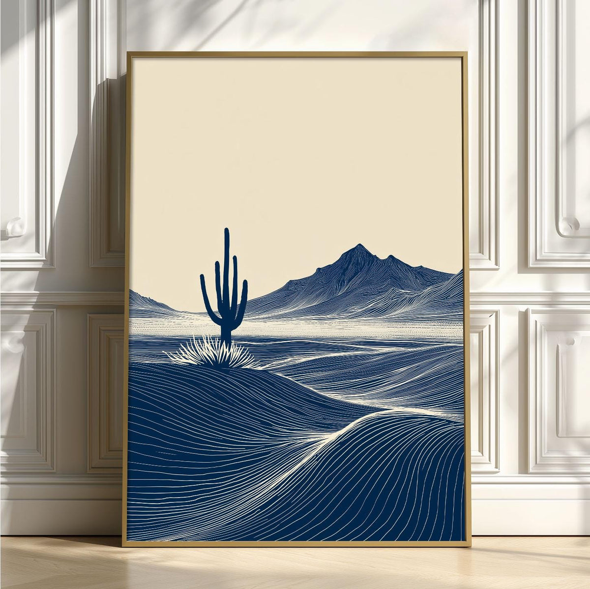 Cactus Desert Poster | Navy Landscape Art Print, Minimalist Wall Art | Southwest Decor