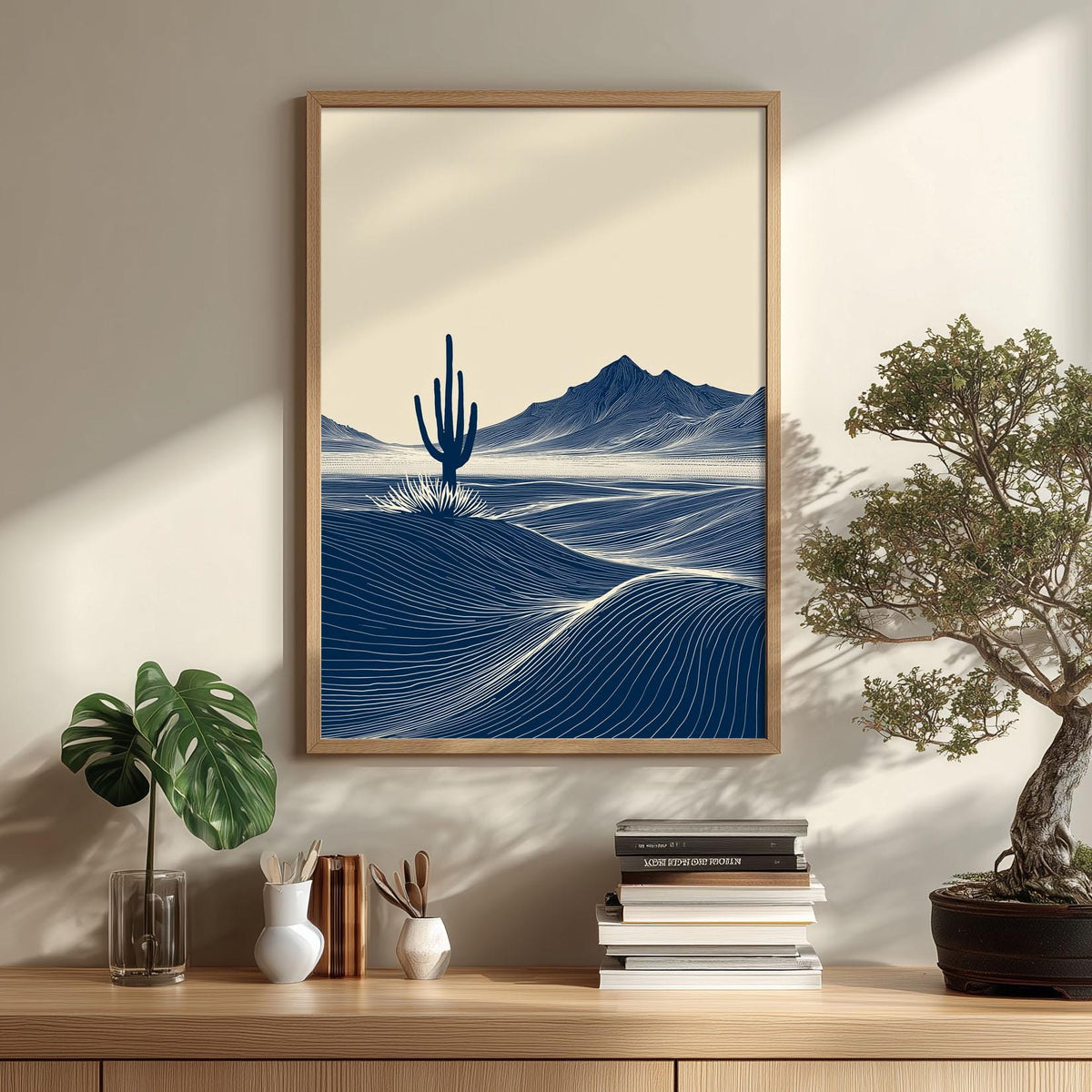 Cactus Desert Poster | Navy Landscape Art Print, Minimalist Wall Art | Southwest Decor