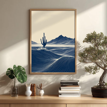 Cactus Desert Poster | Navy Landscape Art Print, Minimalist Wall Art | Southwest Decor