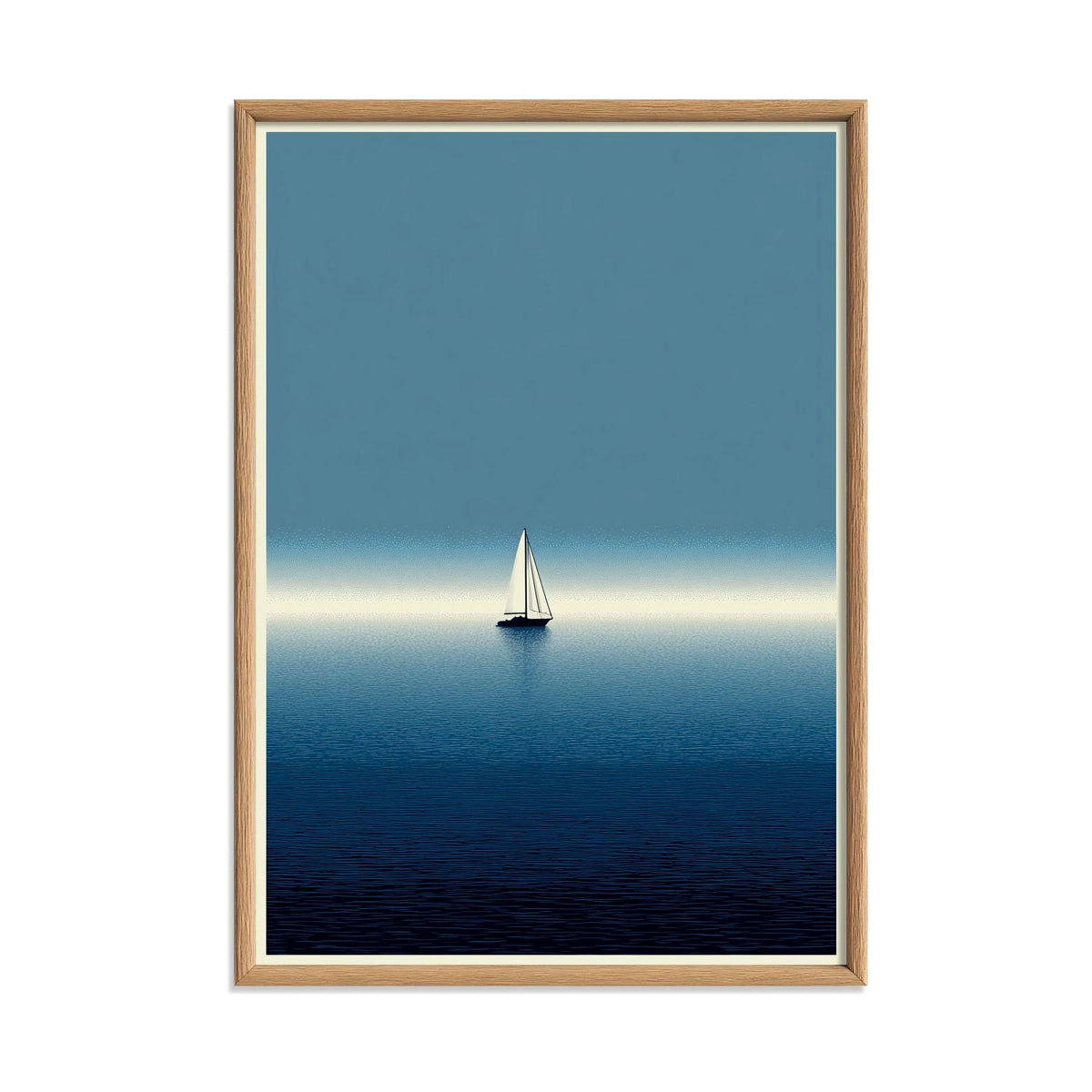 Blue Sailboat Ocean Poster | Minimalist Seascape Art Print, Coastal Wall Art | Navy Nautical Decor