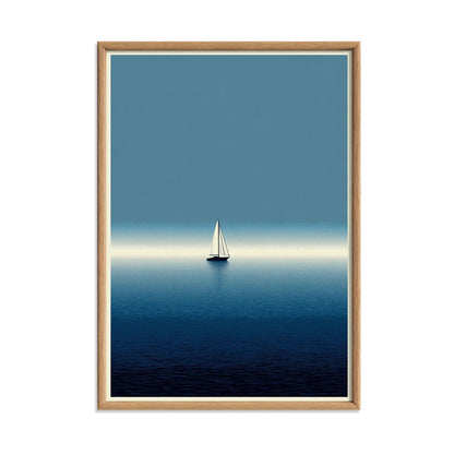 Blue Sailboat Ocean Poster | Minimalist Seascape Art Print, Coastal Wall Art | Navy Nautical Decor