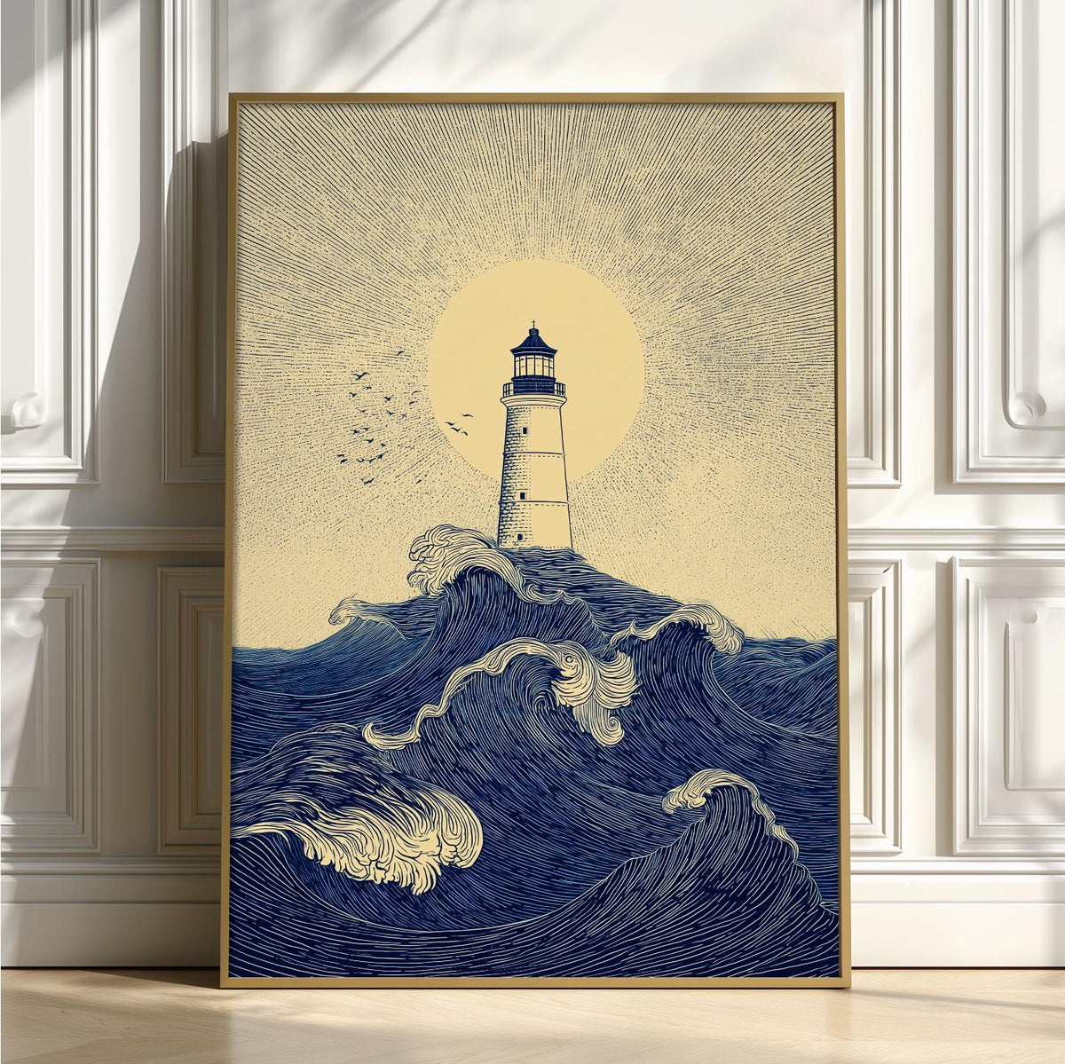 Lighthouse Ocean Poster | Nautical Wave Art Print, Coastal Wall Art | Seaside Beach House Decor