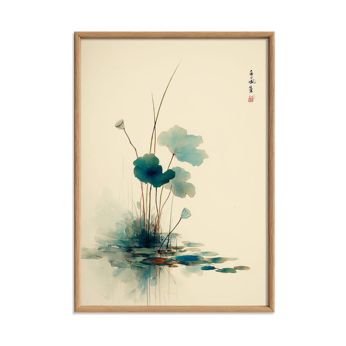 Lotus Pond Art Print | Japanese Botanical Poster, Minimalist Wall Art | Zen Watercolour Decor