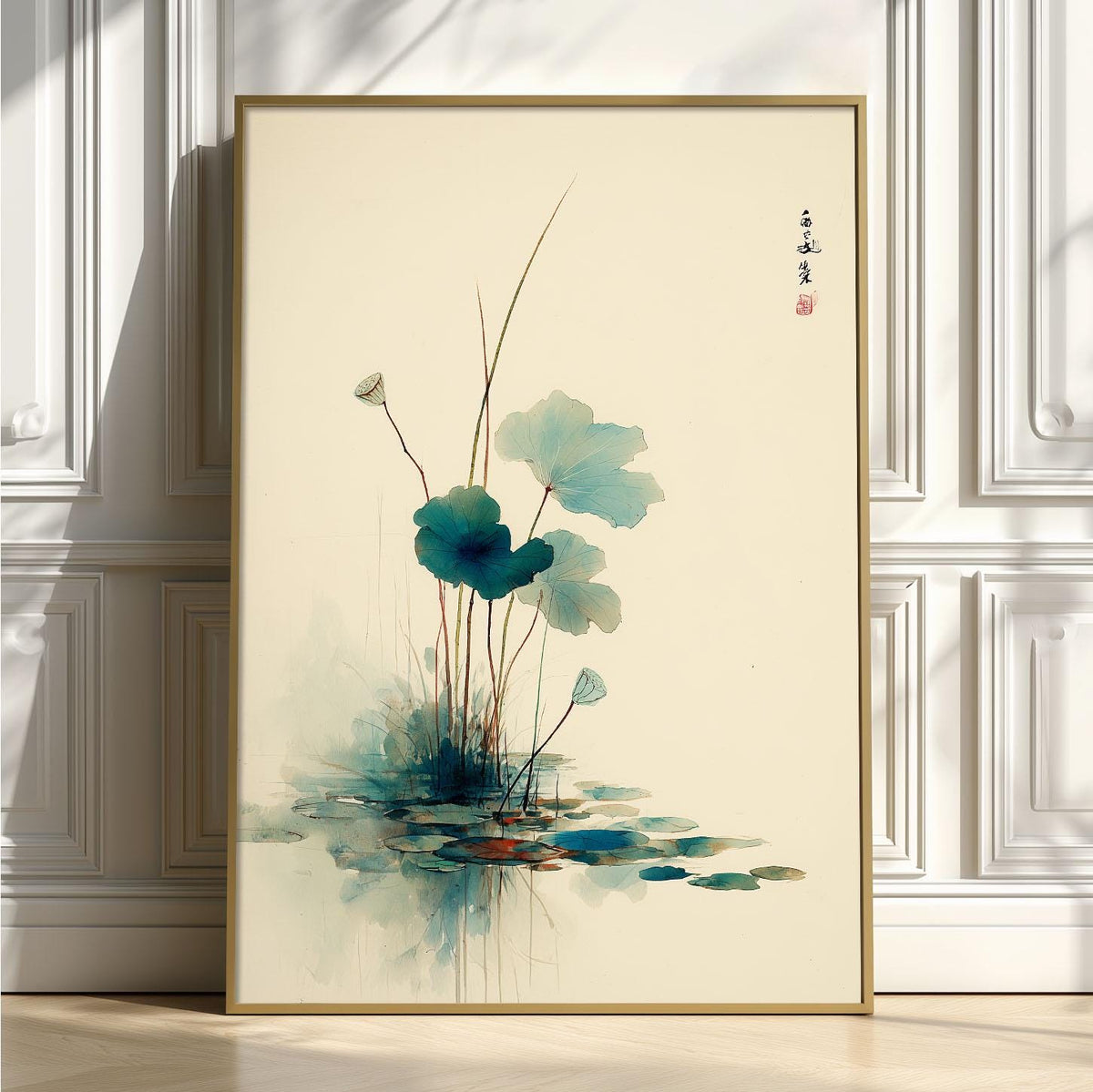 Lotus Pond Art Print | Japanese Botanical Poster, Minimalist Wall Art | Zen Watercolour Decor