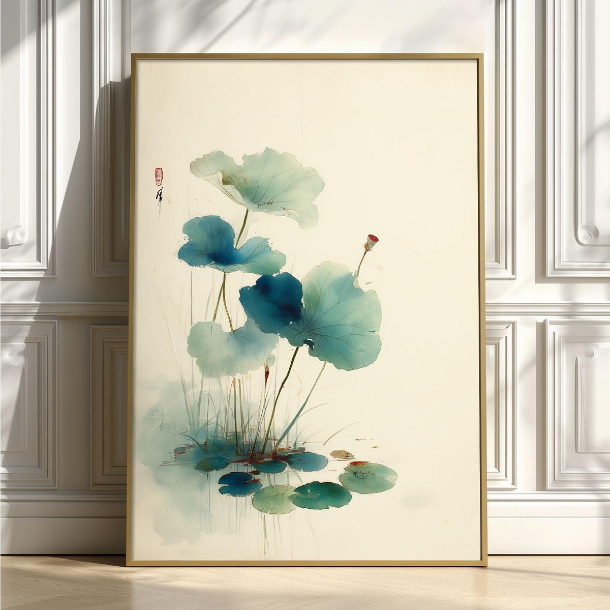 Blue Lotus Wall Art | Japanese Botanical Poster, Minimalist Art Print | Zen Watercolour Decor