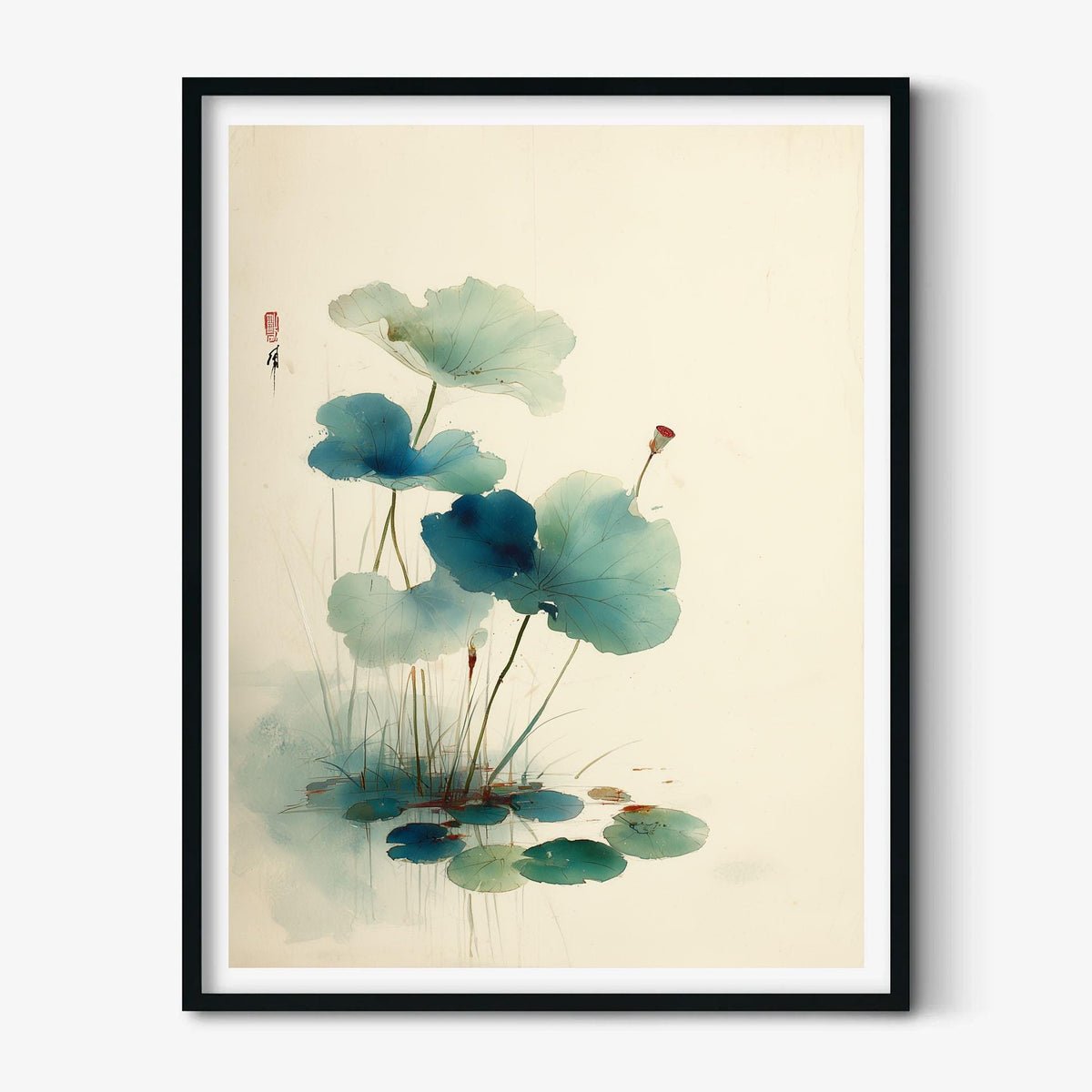 Blue Lotus Wall Art | Japanese Botanical Poster, Minimalist Art Print | Zen Watercolour Decor