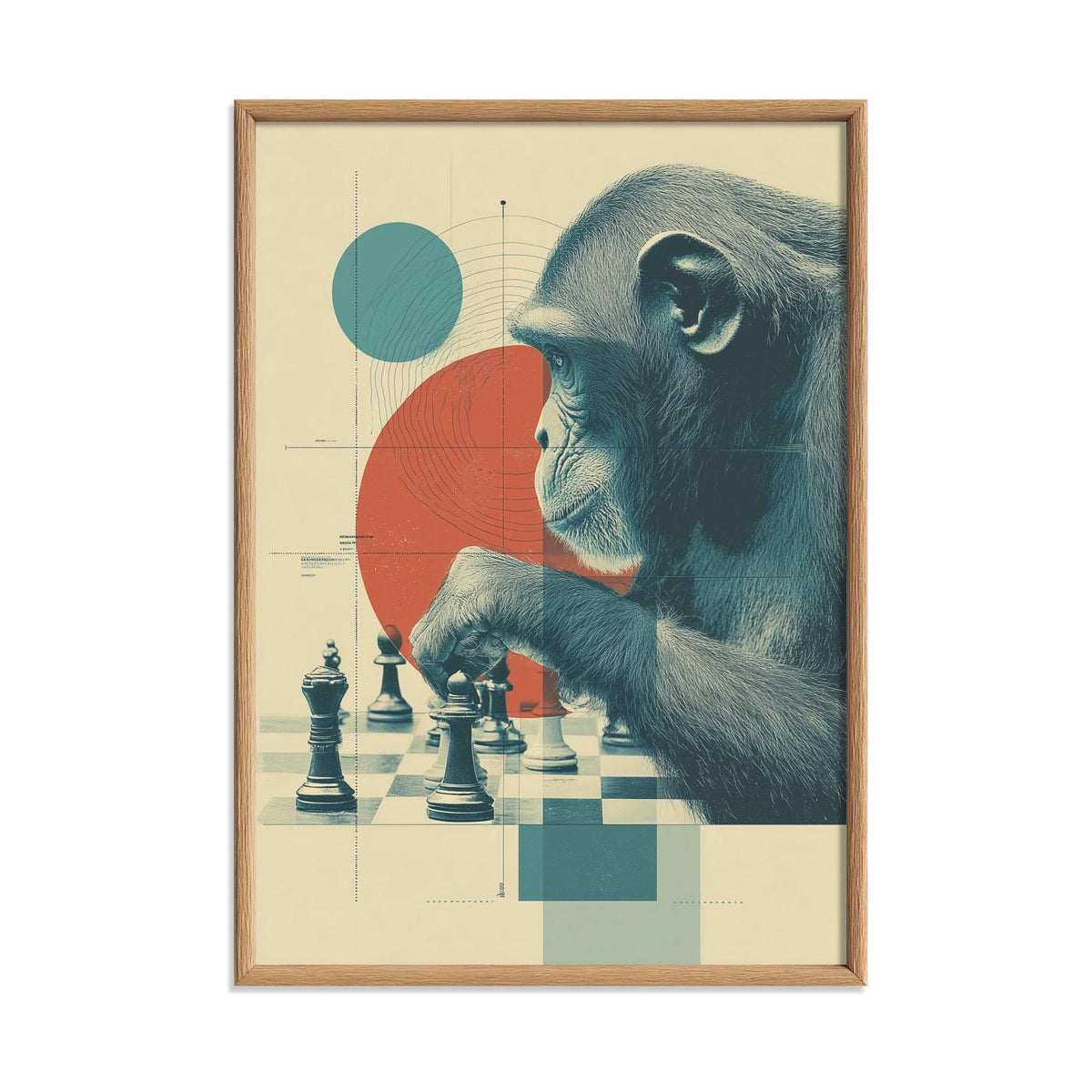 Chimpanzee Chess Poster | Monkey Art Print, Modern Wall Art | Game Room Decor