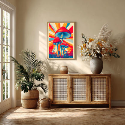 Mushroom Print – Psychedelic Retro Fungi Poster | Colourful Wall Art