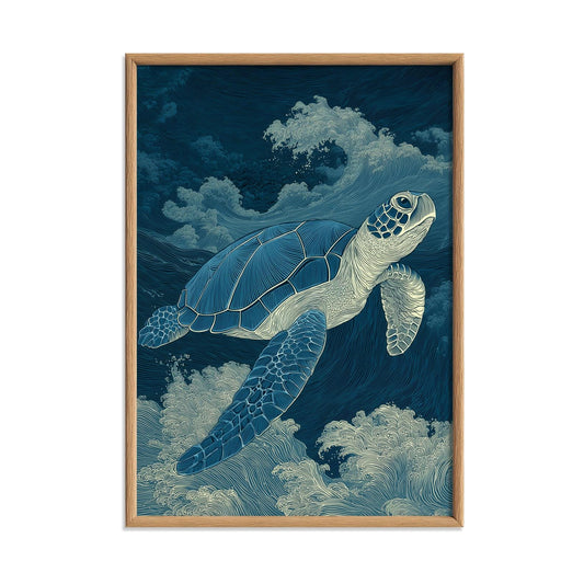 Sea Turtle Poster | Japanese Wave Art Print, Ocean Wall Art | Coastal Nautical Decor