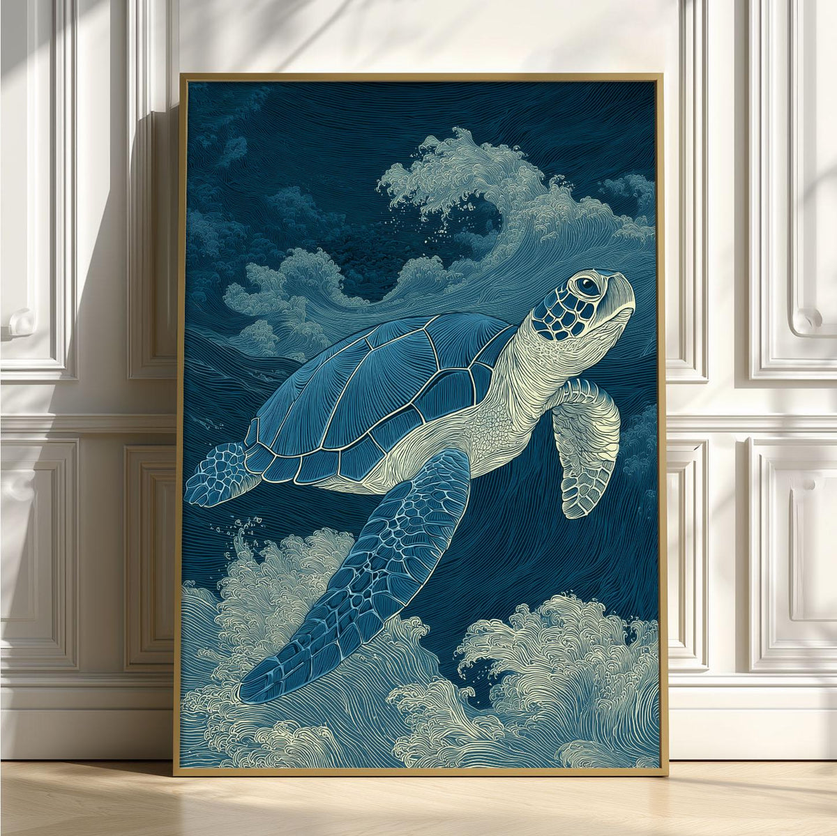 Sea Turtle Poster | Japanese Wave Art Print, Ocean Wall Art | Coastal Nautical Decor