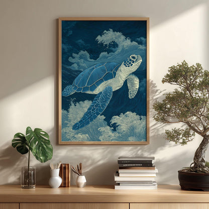 Sea Turtle Poster | Japanese Wave Art Print, Ocean Wall Art | Coastal Nautical Decor