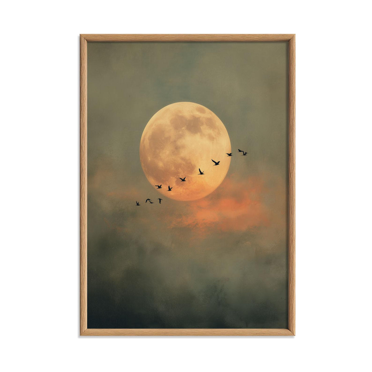 Full Moon Print – Flying Birds Night Sky Poster | Atmospheric Wall Art