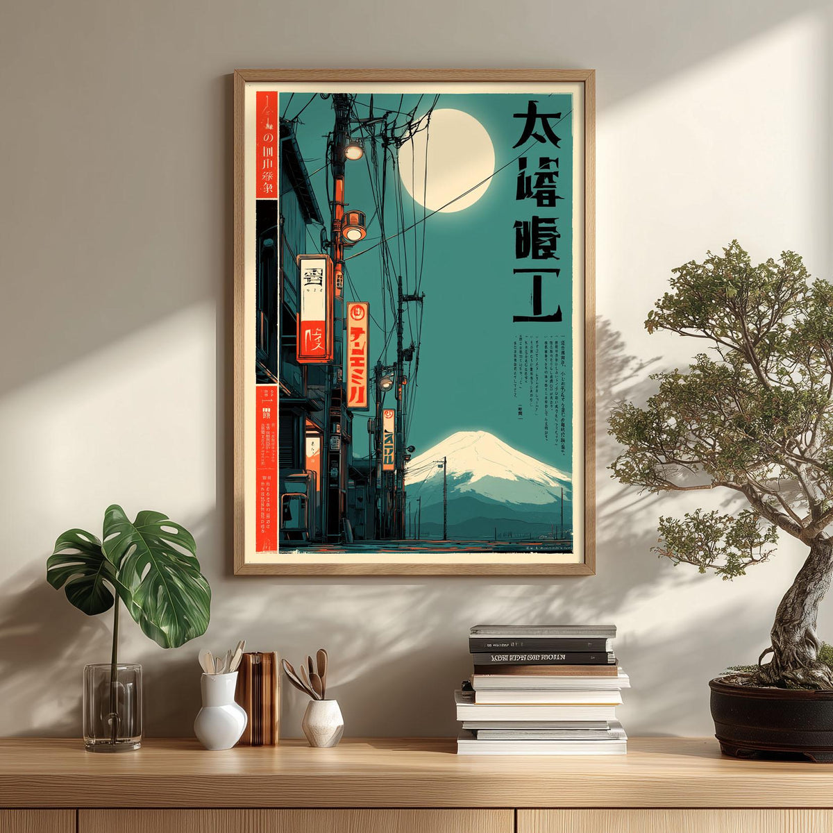 Tokyo Alley Poster | Mount Fuji Art Print, Japanese City Wall Art | Neon Night Decor