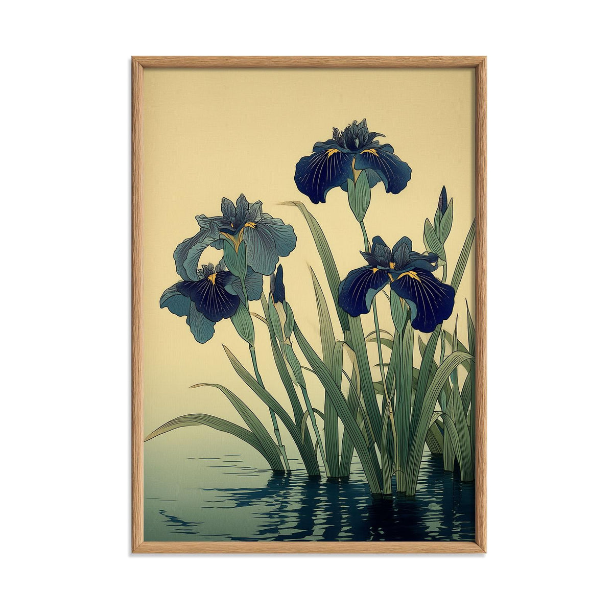 Blue Iris Wall Art | Japanese Floral Poster, Water Garden Art Print | Zen Botanical Decor